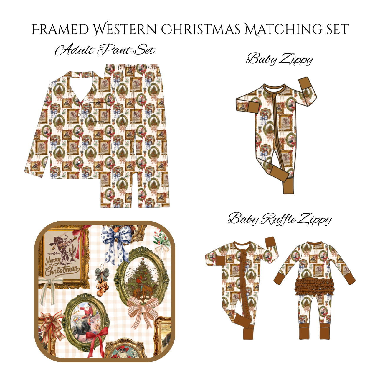 Bamboo Framed Western Christmas Matching Pajama Sets (ETA-September)     **do not combine with hand smocks**